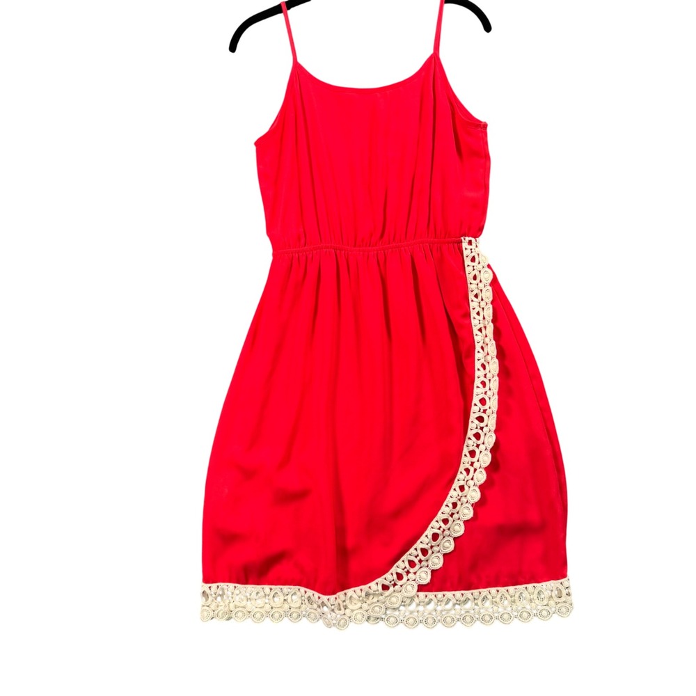Red Crochet Lace Mini Dress S Coquette Boho Euro Summer Festival Fairy Romantic
